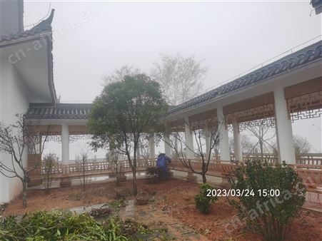 中式四合院铝合金吴王靠栏杆六角亭铝代木美人靠凳子门头铝挂落