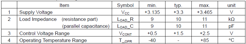 VC-TCXO压控温补晶振10MHz 1XTV10000MDA规格参数
