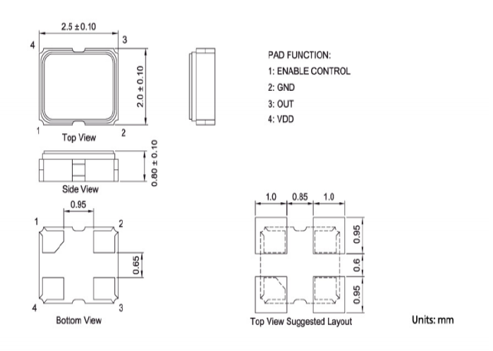 晶诺威科技带Standby功能OSC2520 有源晶振50M参数介绍