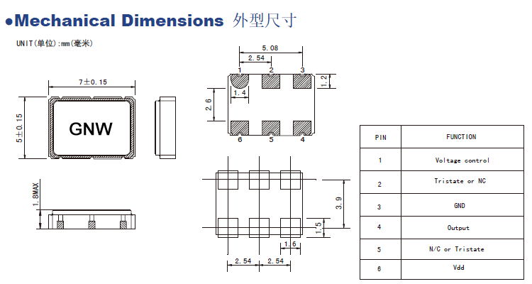 常见压控晶振VCXO型号参数及封装尺寸介绍