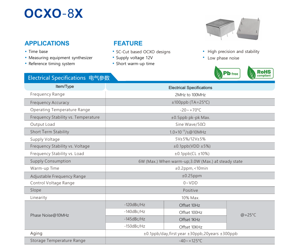 OCXO-8X恒温晶振100MHz正弦波输出特性